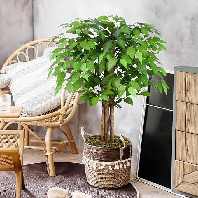 3ft Ficus Artificial Trees with Natural Curved Trunks, 36" Tall Lush Faux Tree for Home Decor Indoor, Green Lifelike Fake Ficus Tree Artificial Plants