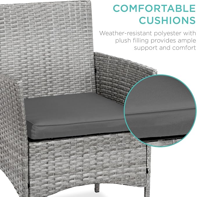 Best Choice Products 3-Piece Outdoor Wicker Conversation Bistro Set, Space Saving Patio Furniture for Garden w/Side Table - Gray/Gray