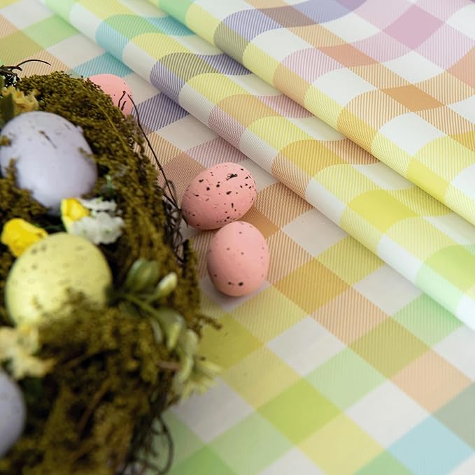 Classic Gingham Buffalo Easter Tablecloth Fabric - Rectangle 58x144 Inch Water Proof Checkered Table Cloth for Indoor Outdoor - Colorful Table Cover for Festival, Holiday, Spring