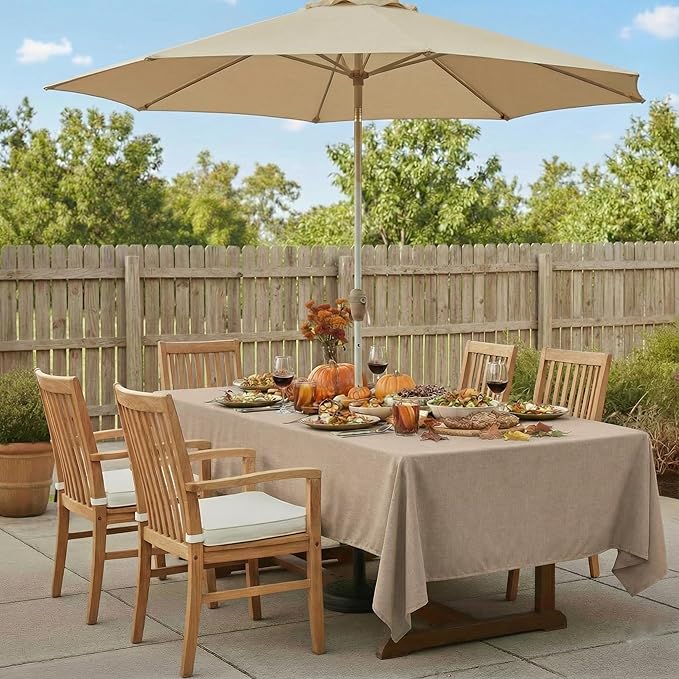 Outdoor Tablecloth Wrinkle-Free Stain Resistant Waterproof Polyester Fabric Table Cover with Zipper Umbrella Hole for Picnic/Party/Dinner/Patio Garden(60×84inch,Zippered,Flax)