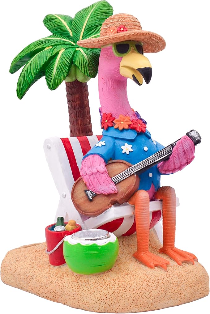 TERESA'S COLLECTIONS Pink Flamingo Garden Statues with Solar Garden Light for Outdoor Decor,Chill Hawaiian Relaxed Beach Tropical Resin Sculptures Garden Decor,Porch Yard Decor Gifts for Dad Mom,7.3"