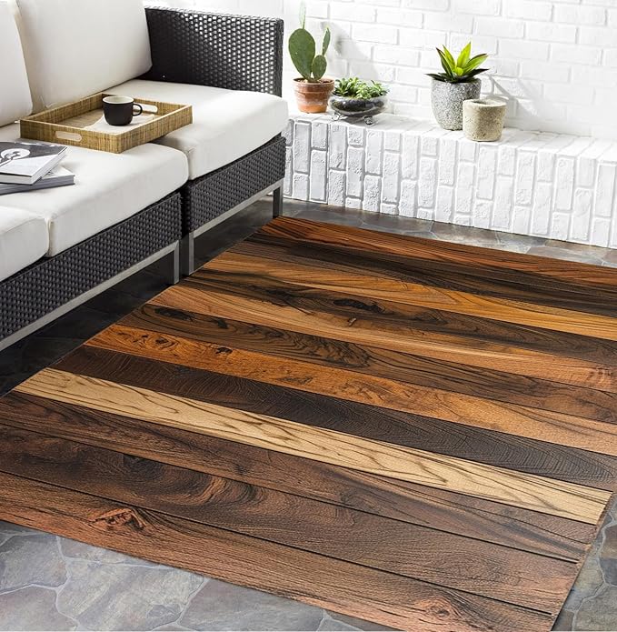 Natural Country Wood Grain Outdoor Rug 9x12 Brown Rustic Wooden Board Farmhouse Outdoor Area Rug Non Skid Waterproof Quick Dry Carpet for Patio Balcony Camping Porch Deck Pool Outdoor Carpets Mat