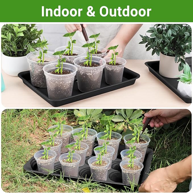 GREANER 3 Packs Plant Saucers Rectangular, 15x11x1.2 Inch Heavy Plastic Plant Saucer Drip Tray, Flower Pot Tray for Indoors Outdoor Plant Pots, Thick Drip Tray for Garden Potted Water Drips and Soil