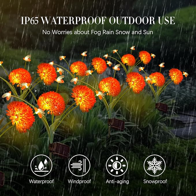 Solar Garden Lights, 6 Pack Swaying Bee Lights with Flowers, Waterproof Firefly Light Outdoor for Garden Patio Yard Pathway Decoration, Gifts for Women Mother's Day