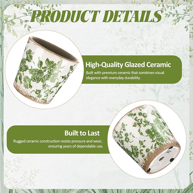 Farmhouse Ceramic Planter 5.5 Inch Large Plants Pot Ice Crack Beige Green Flowers Plant Pots with Drainage Hole Indoor Plants Kitchen Rustic Antique Decor Gift