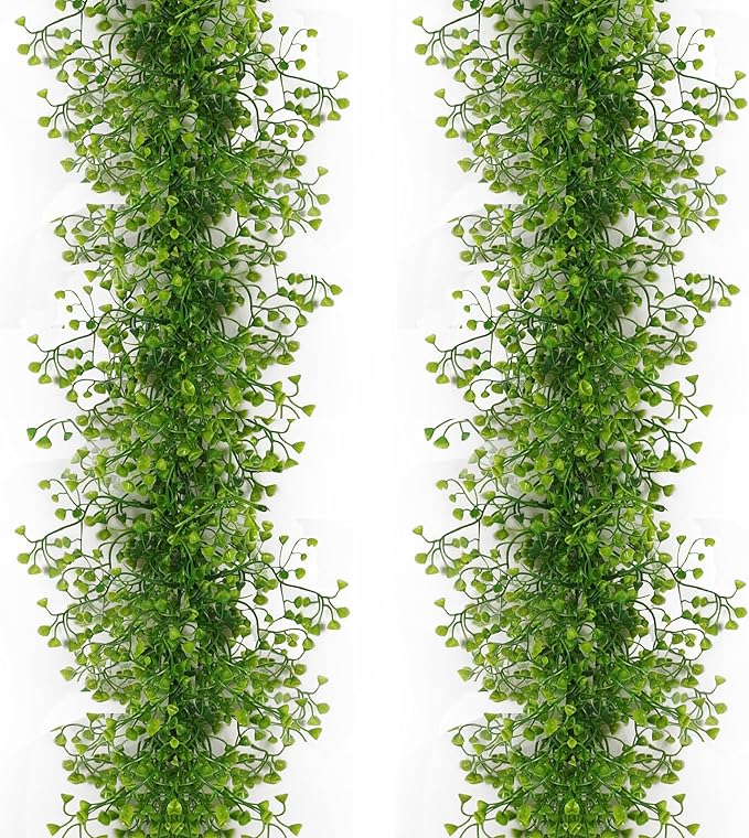 RECUTMS Fake Vines Garland Artificial Hanging Plant Faux Ferns Leaves Greenery Ivy Garland 2Pcs for Spring Home Indoor Outdoor Wedding Farmhouse Table Centerpiece Party Garden Valentines Decor(Green)