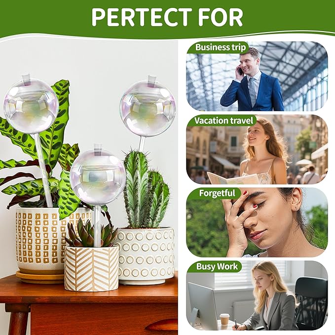 17 oz Up 2 Weeks Extra Large Plant Watering Globes, Self Watering Planter Insert, Iridescent Glass Self Watering Globes, Vacation Plant Watering Devices, Automatic Watering Bulbs (Large 2-Pack)