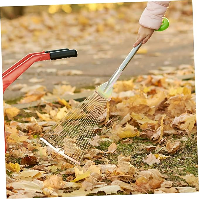 Mikikit Foldable High-Carbon Rake Garden Cleaning Tool for Lawn Care and Maintenance Efficient Metal Rake for Leaves and Debris Gardening Accessory