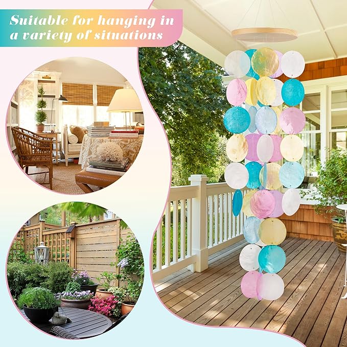 Wind Chimes for Outside - Handcrafted Capiz Shells Windchime Coastal Style Decor for Indoor/Outdoors, Garden Decor, Great Gift for Women, Wind Chimes Lovers and More (Candy Colorful)
