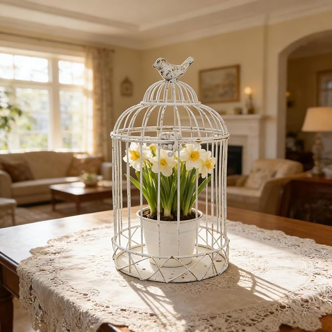 Rustic Metal Planter Holder Vintage Iron Birdcage Flower Planter Farmhouse Metal Climbing Vine Stand Antique Candle Holder Decoration for Garden Patio Balcony Outdoor Indoor Decor