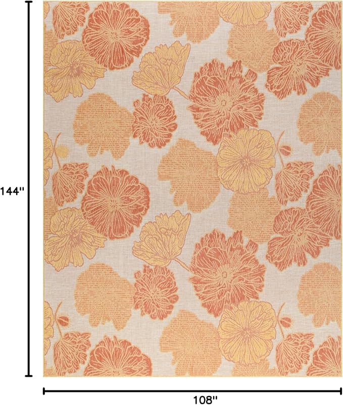 Nourison Home Garden Oasis Coral 9' x 12' Area Rug - Easy Clean, Non Shedding, Bed Room, Living Room, Dining Room, Kitchen (9' x 12')
