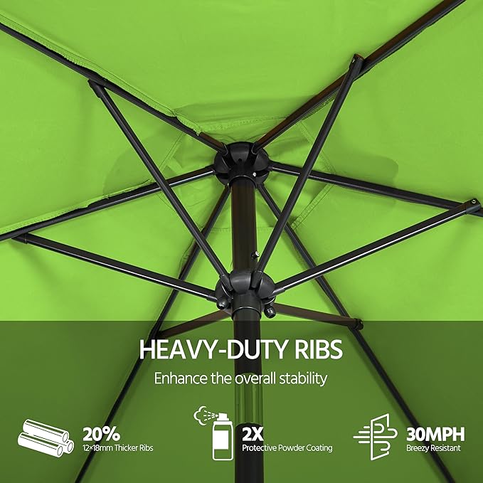Yaheetech Patio Umbrella, 9FT Outdoor Table Market Umbrella with Push Button Tilt and Crank, Yard Sun Shade with Sturdy Ribs for Garden, Deck, Backyard, Pool, Grass Green
