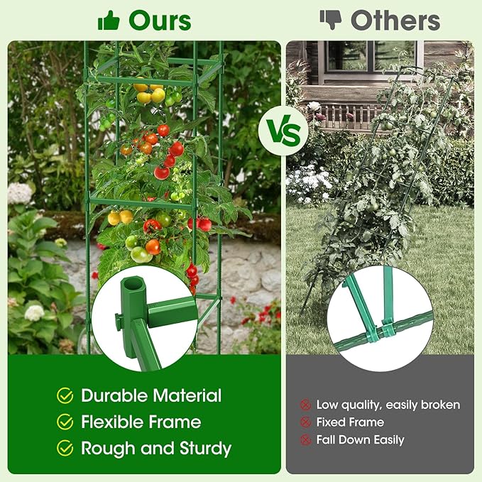 3 Pack Tomato Cages for Garden, Up to 55Inch Square Tomato Plant Cage, Upgraded Hexagon Connector, Heavy Duty Adjustable Tomato Stake Support for Garden Climbing Vegetables Flowers Fruits