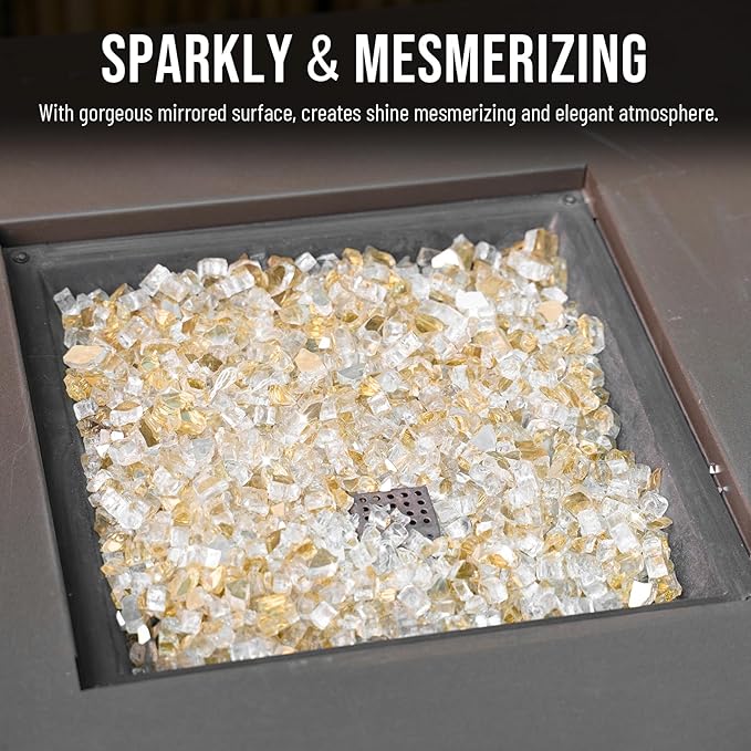 Skyflame High Luster 10-Pound Fire Glass for Fire Pit Fireplace Landscaping, 1/2-Inch Gold Reflective