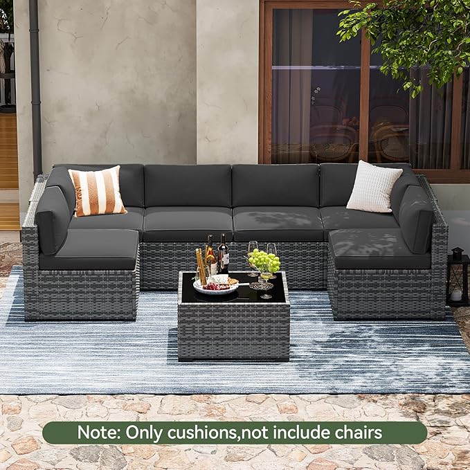 Aoxun Replacement Cushions for Outdoor Furniture, 14-Piece Outdoor Cushions for Patio Furniture, Deep Seat, Splash-Proof & Fade Resistant Couch Cushion for 6-Seat Patio Conversation Sets, Black