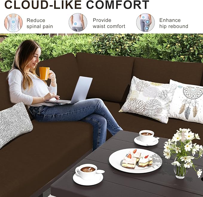 Patio Sectional Cushions, 14-Piece Replacement Cushions for Outdoor Furniture, Water-Resistant Outdoor Sofa Cushion for 6-Seat Rattan Wicker Sectional Conversation Sets (Coffee)