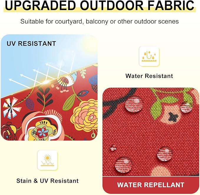 downluxe Outdoor Chair Cushions Set of 4 for Patio Furniture, Water-Resistant Patio Chair Cushions with Ties, High Density Foam Outdoor Seat Cushion, 17" X 16" X 2", Sonia Scarlet