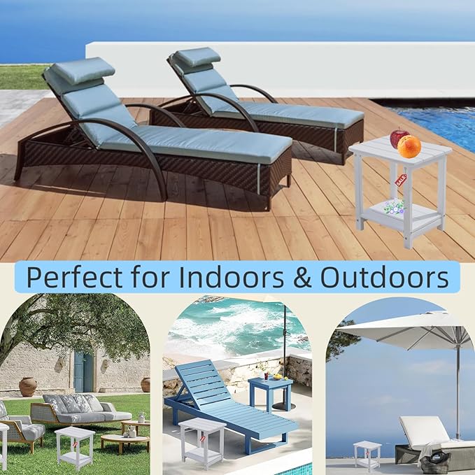 Adirondack Outdoor Side Table Square，2-Tier Patio Side Table with Weatherproof HDPE Material Low Maintenance Furniture for Backyard Poolside Porch Deck Garden