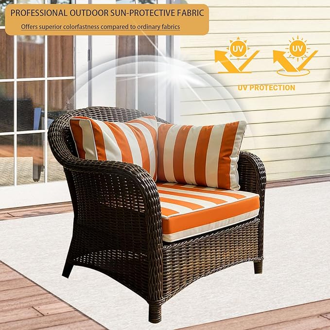Outdoor Cushion Covers for Patio Furniture, Patio Cushion Covers Replacement with Zipper, Waterproof & Fade Resistant,Only Cover (Orange and White Stripes, 25.6Lx25.6Wx4H - Only Covers)