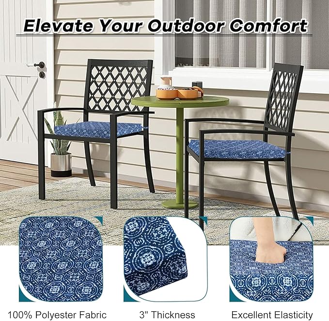 Basic Beyond Outdoor Chair Cushions Set of 4, Square Corner Outdoor Cushions for Patio Furniture, Water Resistant Patio Chair Cushions with 2 Ties, 18.5x16x3, Blue Circles