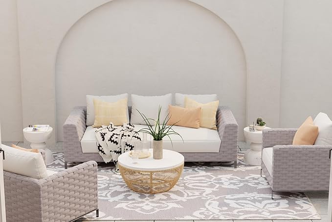 Mad Mats Traditional Outdoor Rug, Reversible Plastic Mat (4' x 6', New Wrought Iron - Cool Silver)