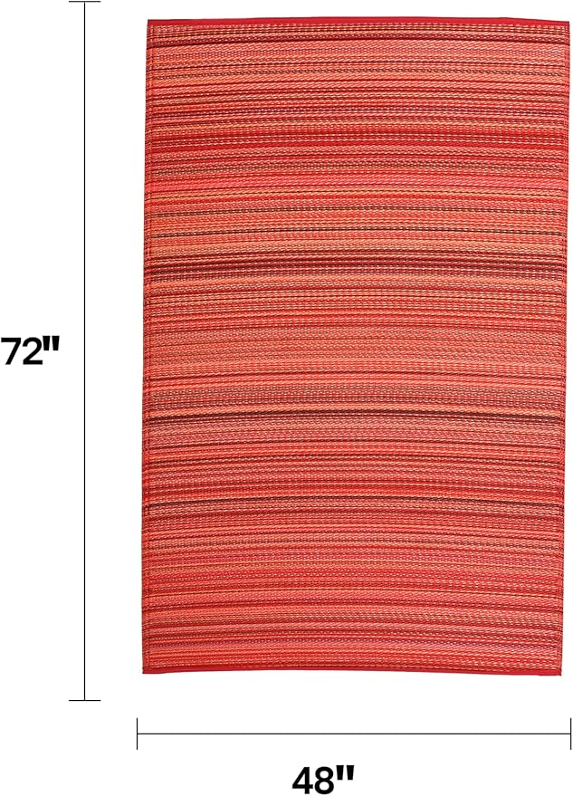 Fab Habitat Outdoor Rug - Waterproof, Fade Resistant, Crease-Free - Premium Recycled Plastic - Striped - Patio, Deck, Porch, Balcony, Laundry Room - Cancun - Sunset - 4 x 6 ft