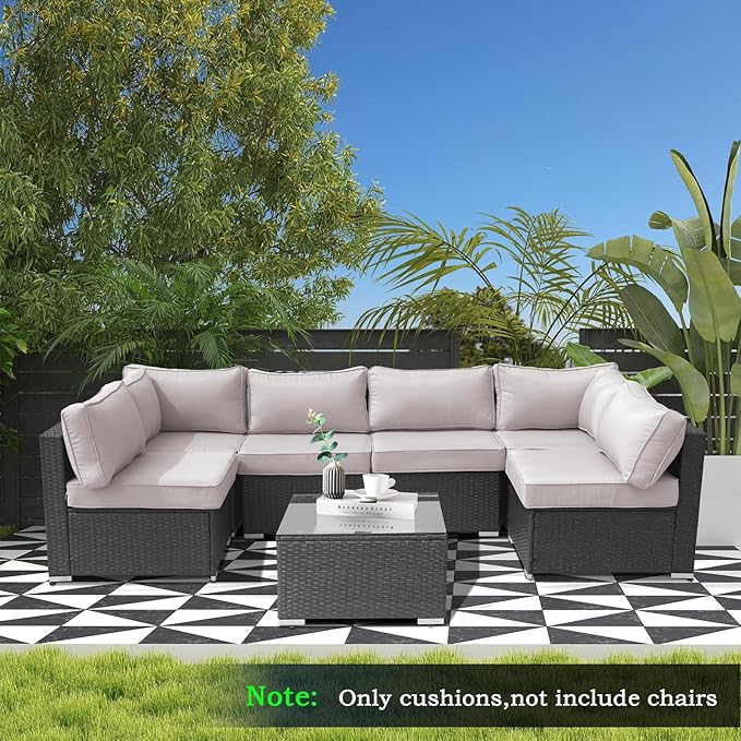 14Piece Outdoor Sofa Cushion Replacement, Patio Furniture Waterproof Cushion with Zippers, fit 6-Seat Outdoor Wicker Rattan Sectional Couch (Light Grey, 24.8"x24.8"x3.15")