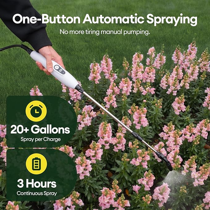 2 Gallon Electric Sprayer, Battery Powered Spray Bottle, Automatic Water Pump Plant Mister, Weed Yard Sprayer with 3 Nozzles, Ergonomic Handle, 3 Hours Long Battery Life