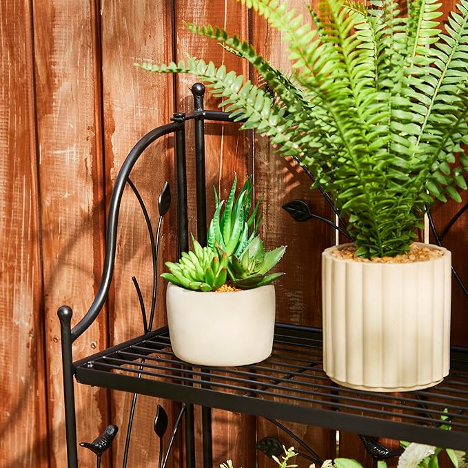 Glitzhome 52" H Plant Stand Metal Rack 4 Tier Flower Pot Organizer Multiple Holder Shelf for Indoor Outdoor Garden, Black