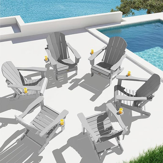 SERWALL Folding Adirondack Chair Set of 6 for Patio Garden Outdoors Fire Pit- Spanish Gray