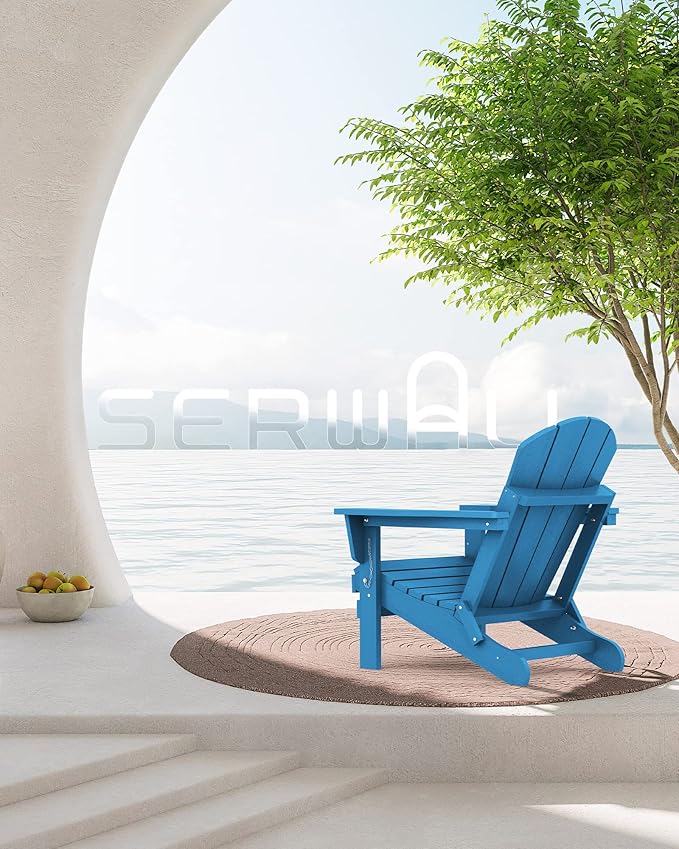 SERWALL Folding Adirondack Chair for Patio Garden Outdoors- Sapphire