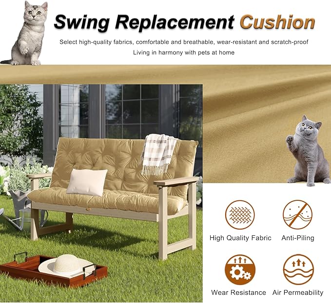 2-3 Seat Swing Replacement Cushion, Outdoor Bench Cushions with Backrest Thicken 4", Patio Furniture Garden Porch Loveseat Glider Pad Anti-Fading Waterproof (Light Yellow, 40x40in)