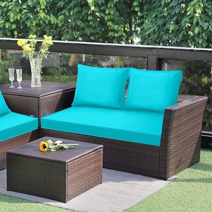 Outdoor Loveseat Cushion Set 44''x24'', Outdoor Cushions for Patio Furniture with Fastness Cover, Water Repellent Outdoor Seat Cushion and Couch Back Cushions for Bench, Swing (Peacock Green, 2 Sets)
