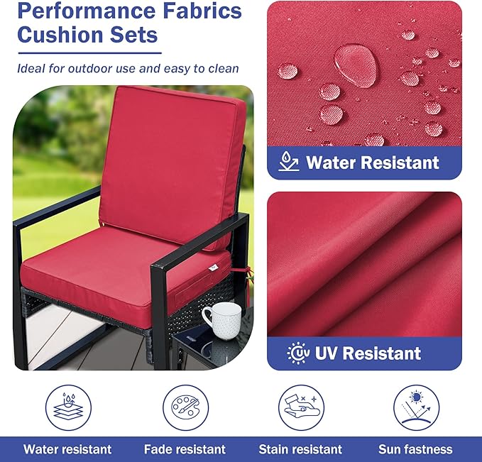 Outdoor Cushions, Outdoor Chair Cushions 24x24x4 Inch, Cushions for Outdoor Furniture with Removable Cover, Waterproof & Fade Resistant Outdoor Seat Cushions for Patio, Lawn, Burgundy