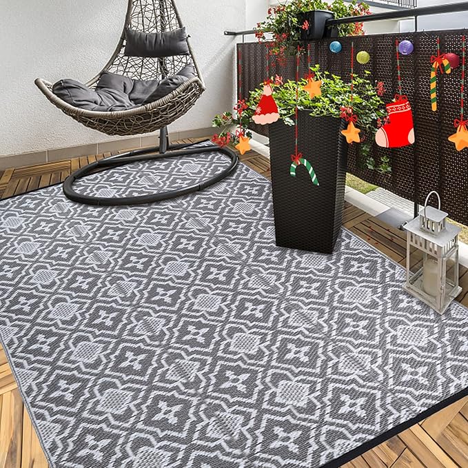 Outdoor Rug for Patios Clearance 4X6 Waterproof Reversible Plastic Straw Rug RV Camping Mat Outside Area Rug Carpet for Camping RV,Porch,Deck,Balcony,Camper,Backyard