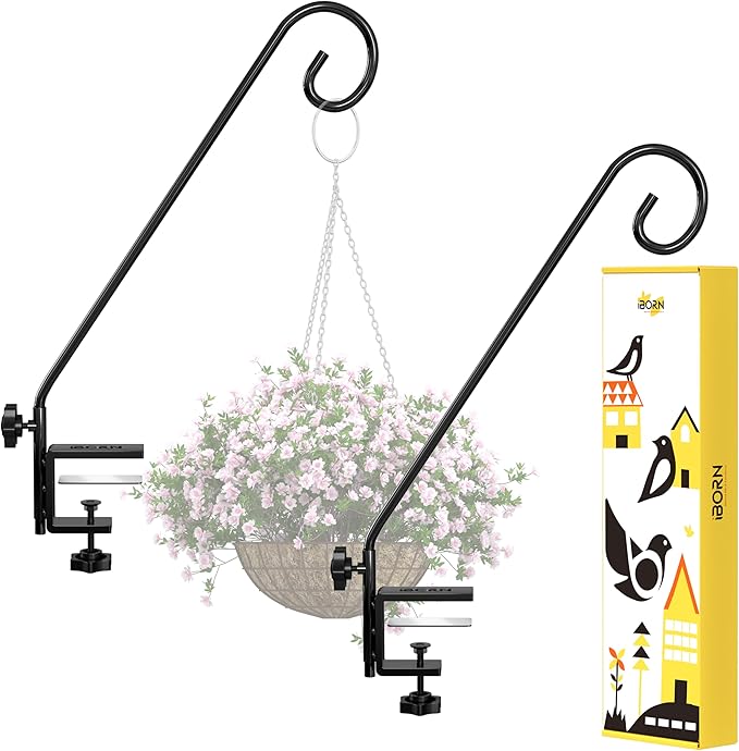 iBorn Deck Hook for Bird Feeder 13 Inch Hummingbird Feeder Hanger for Railing, Heavy Duty Deck Hanger for Planters, Suet Baskets, Lanterns, Wind Chimes, 360 Degree Swivel, Solid Wire, 2 Pack
