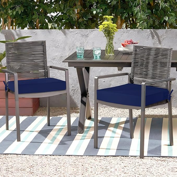 Waterproof Outdoor Chair Cushions Set of 2, Square Outdoor Seat Cushions with Ties and Removable Covers, 19 x 19 Outdoor Cushions for Patio Furniture with Portable Handle(Navy)
