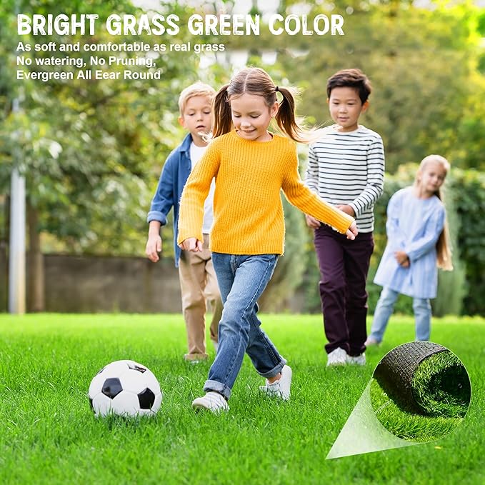 Rengue Artificial Turf 7x15FT Turf Grass with Drainage Holes Realistic Synthetic Fake Turf Lawn Indoor Outdoor Landscape for Backyard, Garden, Patio, Grass Rug for Dog Pets Mat Custom Size