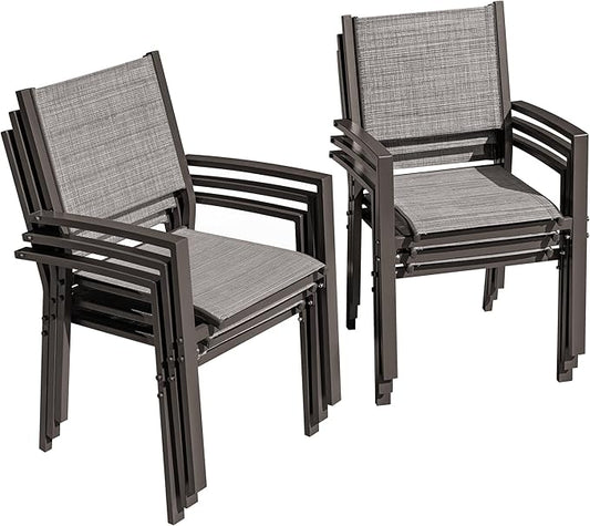 Flamaker Patio Chairs Textilene Outdoor Chairs Set of 6 Stackable Dining Chair for Backyard, Deck, Poolside (Grey)