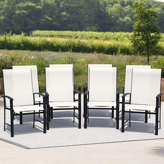 Outdoor Dining Chairs Set of 8, Patio Chairs with Metal Frame & Textilene Fabric, Perfect for Patio Garden Deck