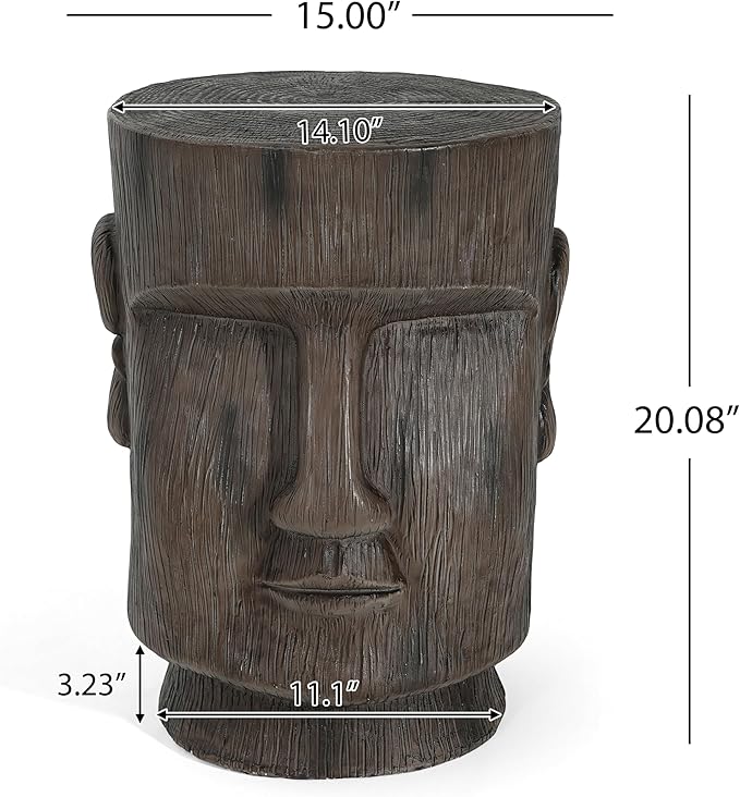 14.1" Side Table,Easter Island Moai Statue Pedestal End Table Stool,for Home Patio Deck Sunroom Garden Balcony Yard Lawn,Light Grey
