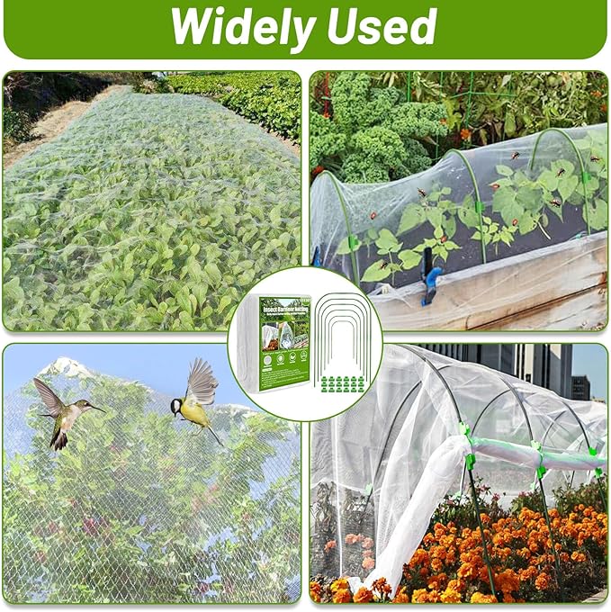 Cludoo Garden Mesh Netting Kit,8x24 ft Plant Covers Garden Netting with 6 Sets Garden Hoops & 18 Clips, Garden Protection for Raised Beds Greenhouse Vegetable Plants Flowers Animals Birds