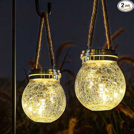 ROSHWEY Solar Lantern Gifts for Women, 2 Pack Hanging Garden Decor Lights Outdoor Waterproof with 30 LED for Halloween Christmas Easter Gift
