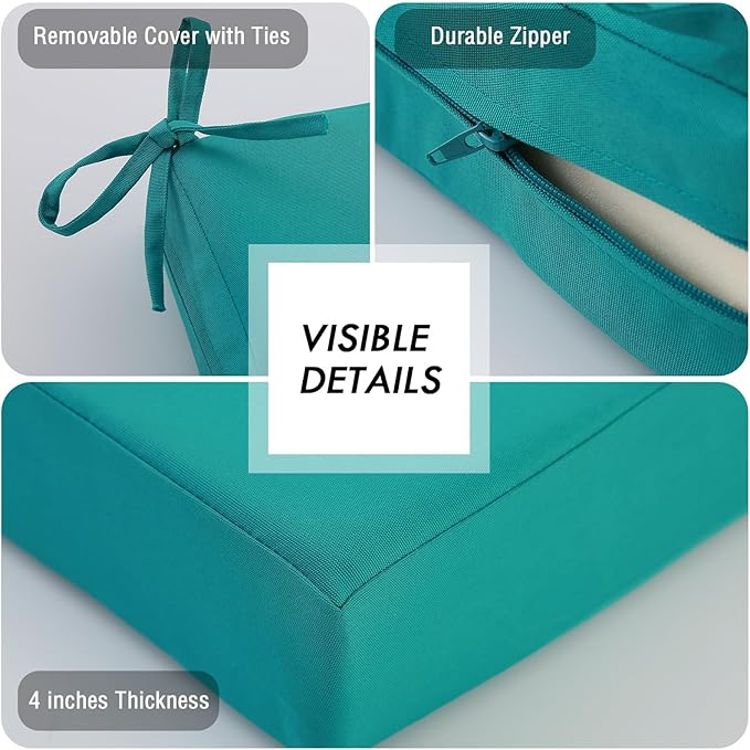 idee-home Outdoor Cushions for Patio Furniture, Outdoor Seat Cushion, Waterproof Couch Hampton Bay Deep Seat Replacement Chair Cushions for Garden Lawn Backyard Deck, 28.5 x 28.5 Peacock Blue