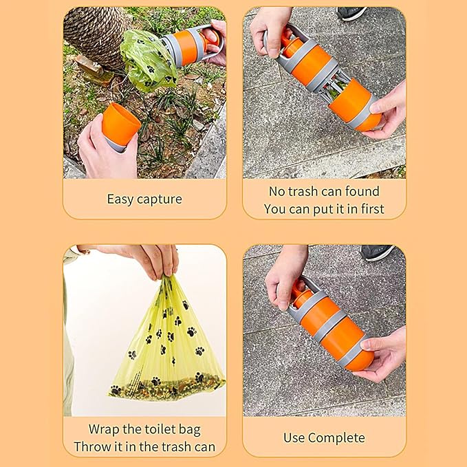Portable Pet Scooper, Waste Pickup Tool, Compact Dog Cat Cleaning Advantage, Stainless Steel Grabber Set, Animal Care Accessory with Long Handle, Outdoor Lawn Garden Use for Travel Camping
