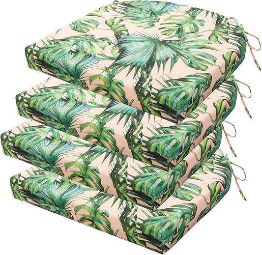 Outdoor Chair Cushions Set of 4, 17 x 16 Inch Patio Chair Cushions for Outdoor Furniture, Water Resistant, Non-Slip Ties(Tropical Rainforests)