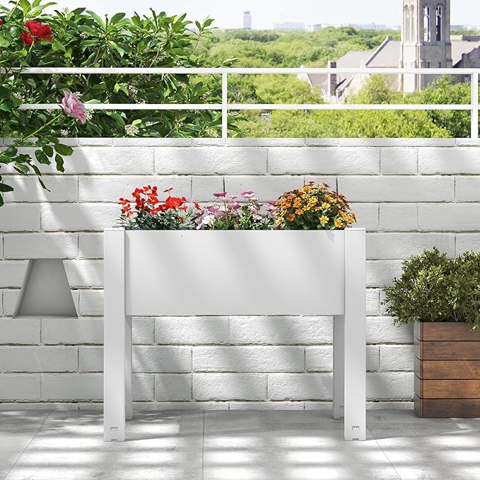 Giantex Raised Garden Bed with Legs, Self-Watering Planter Box with Water Level Indicator, Drainage Hole & Detachable Space Dividers, Outdoor Plant Container for Flower, Vegetable, Fruit, Herb