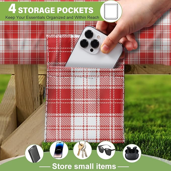 Fitted Picnic Table Cover with Bench Covers Waterproof Elastic Edges Rectangle Patio Tablecloth Outdoor Camping Essentials Stuff Rv Accessories Summer Trip Travel Camper Gifts for Woman Men, 96in 8 ft