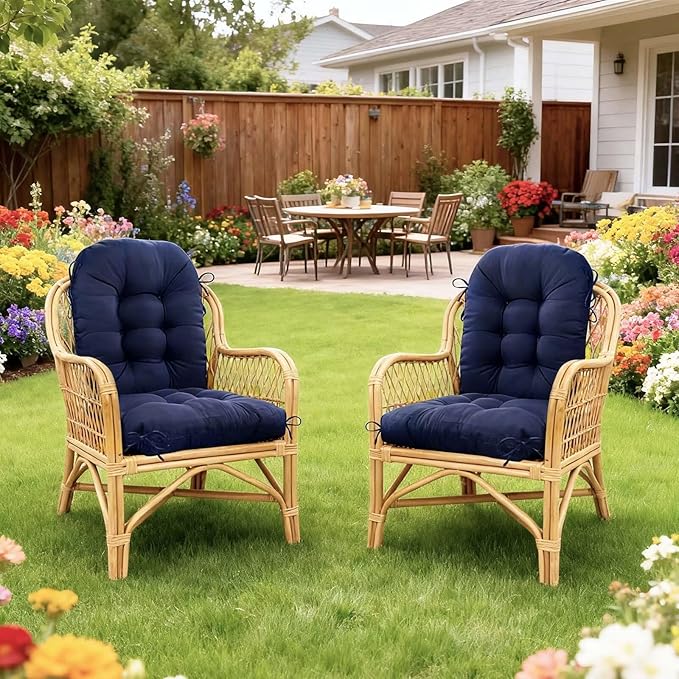 Waterproof Rocking Chair Cushion Patio Chair Cushions Tufted Chair Pads for Rocker Furniture Indoor Outdoor Navy Blue