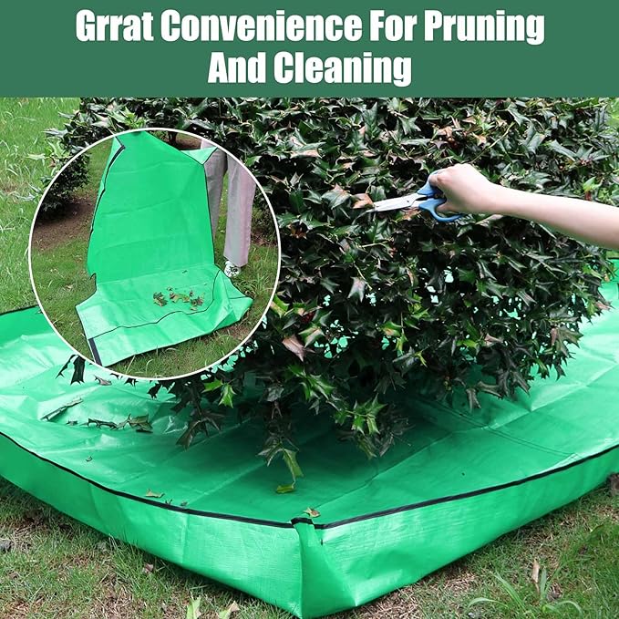2 Pack Landscape Tarp for Trimming,Garden Tree Pruning Waterproof,Four Corners Has Corner Buckles Can Stand Up Fasten Around Trees and Shrubs,78.7"X78.7" Pruning Tarp with 12 inch Hole